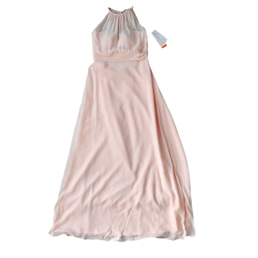 Bill Levkoff Layne 1214 Sheer Halter Bridesmaid Dress Petal Pink Women's Size 14